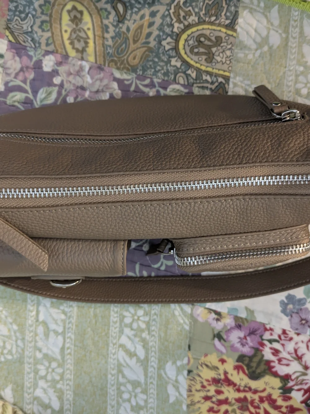 S-Zone Taupe Leather Shoulder Bag with Multiple Pockets And 2 Removable Straps